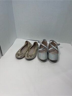 Set of 2 Place Girls' Glitter Mary Janes and Bow Ballet Flats - Gold and Silver